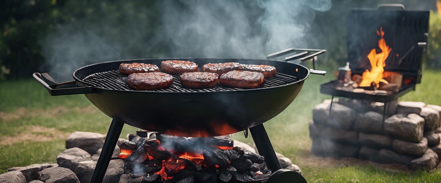 Charcoal grill with burgers