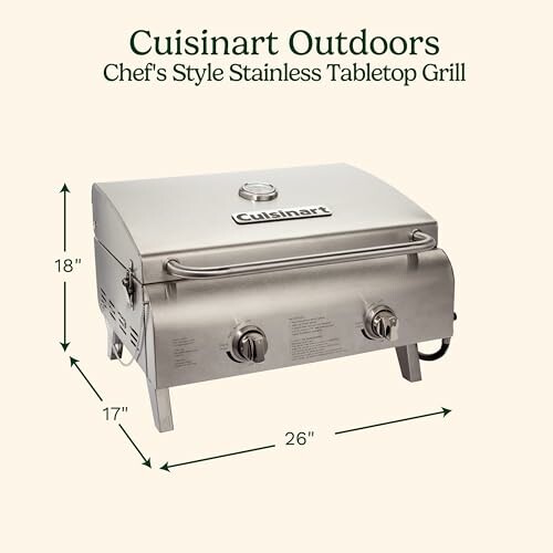 Cuisinart Outdoors Chef's Style Stainless Tabletop Grill with dimensions