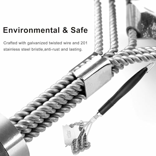 Stainless steel grill brush with galvanized twisted wire.