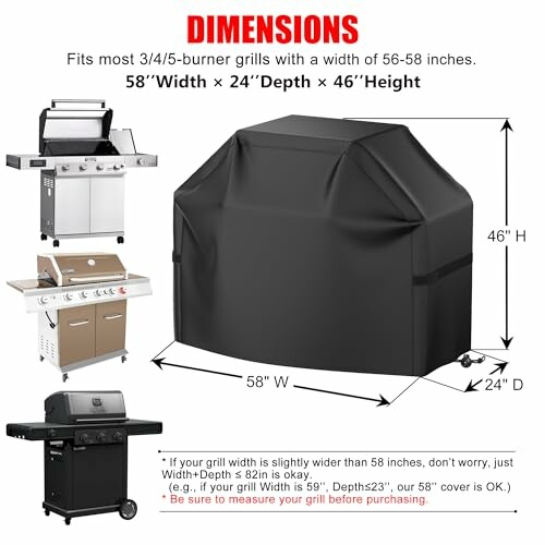 Diagram showing grill cover dimensions for 3/4/5-burner grills