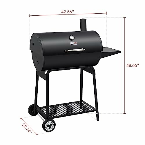 Outdoor smoker grill with dimensions.