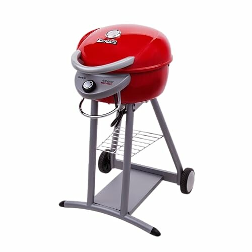 Red electric grill with stand.