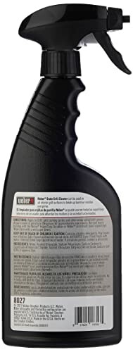 Back view of a Weber grill cleaner spray bottle with instructions